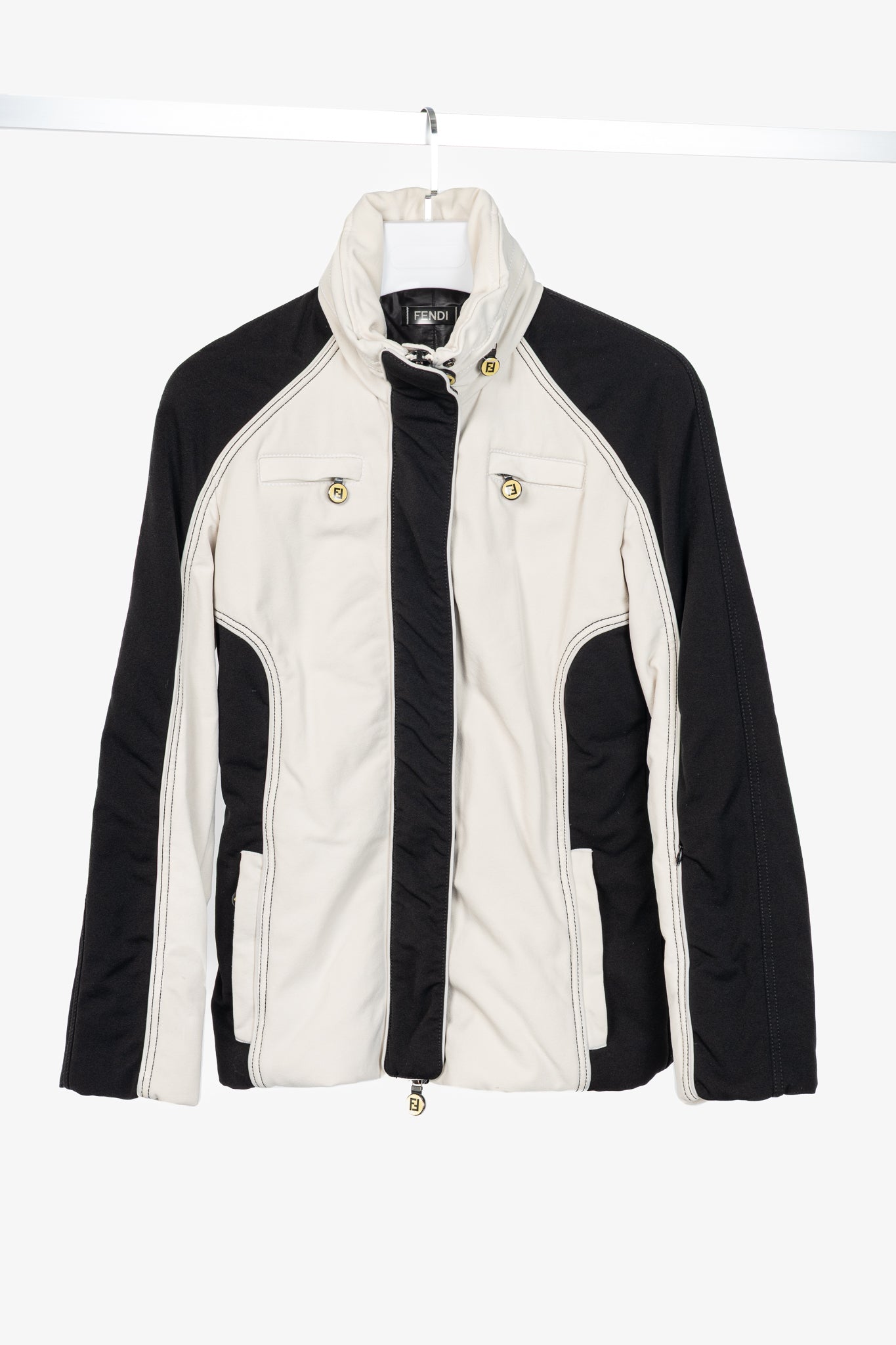 Fendi White & Black Colourblock Hidden-Hood Zip Jacket