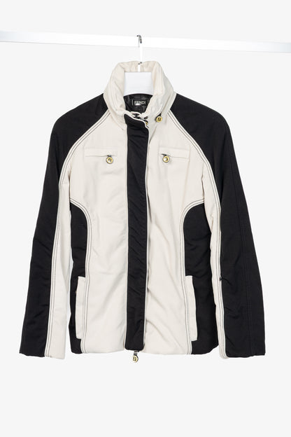 Fendi White & Black Colourblock Hidden-Hood Zip Jacket