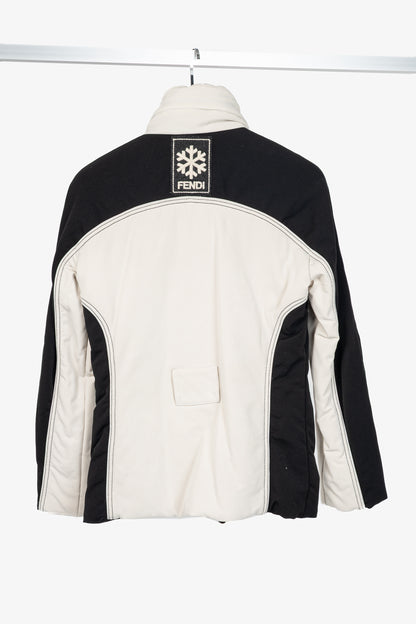 Fendi White & Black Colourblock Hidden-Hood Zip Jacket
