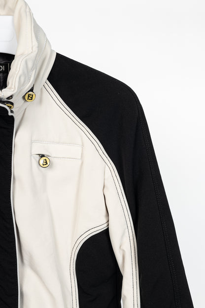 Fendi White & Black Colourblock Hidden-Hood Zip Jacket