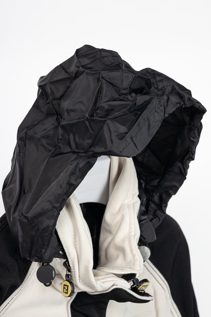 Fendi White & Black Colourblock Hidden-Hood Zip Jacket