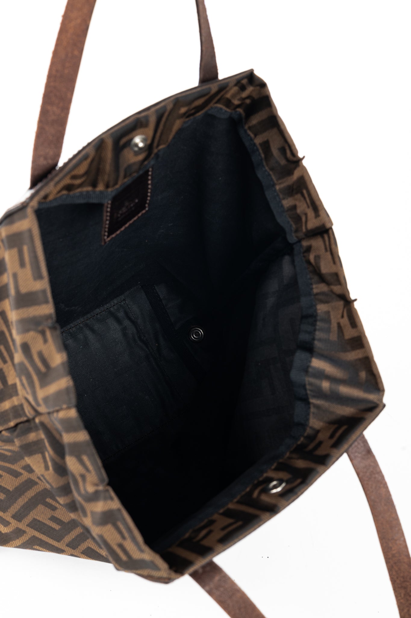 Fendi Brown Zucca Canvas Leather-Trim Snap-Closure Tote