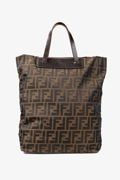 Fendi Brown Zucca Canvas Leather-Trim Snap-Closure Tote