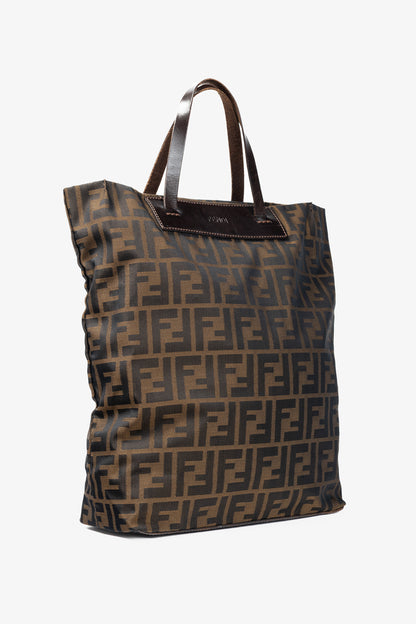 Fendi Brown Zucca Canvas Leather-Trim Snap-Closure Tote