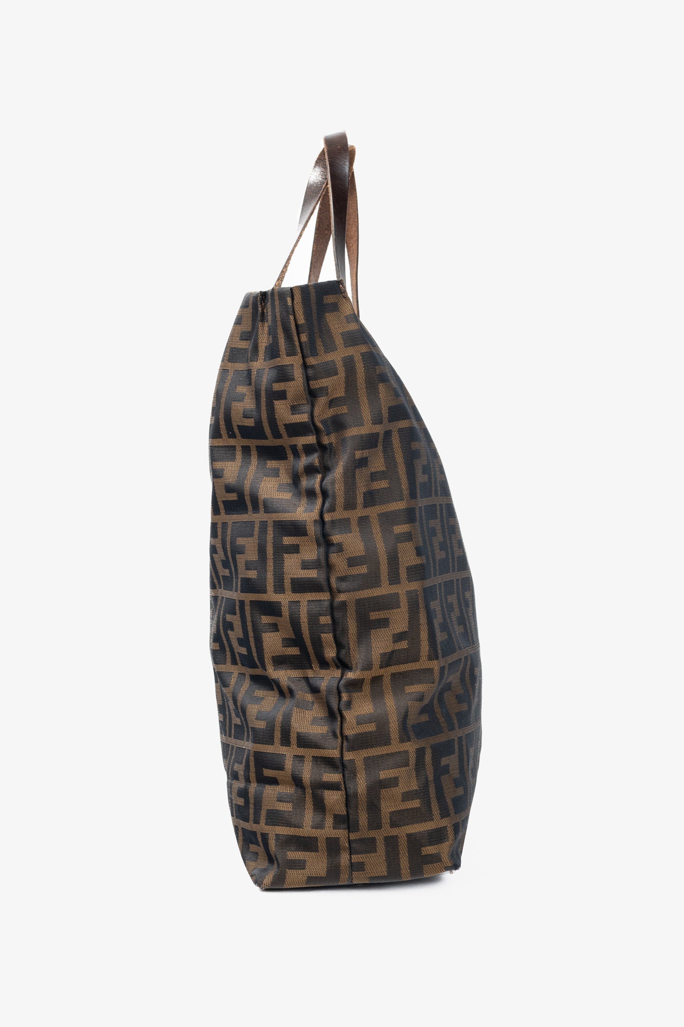 Fendi Brown Zucca Canvas Leather-Trim Snap-Closure Tote