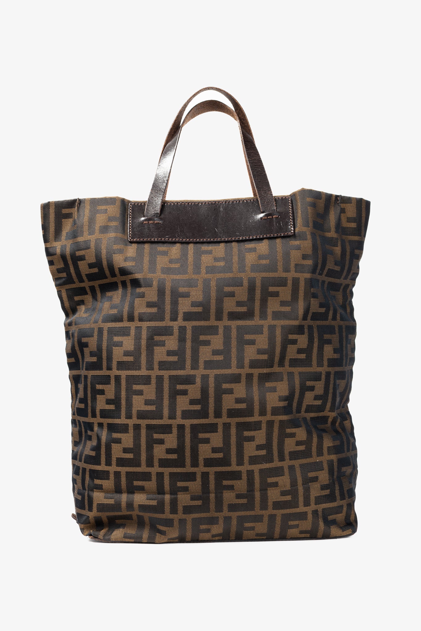 Fendi Brown Zucca Canvas Leather-Trim Snap-Closure Tote