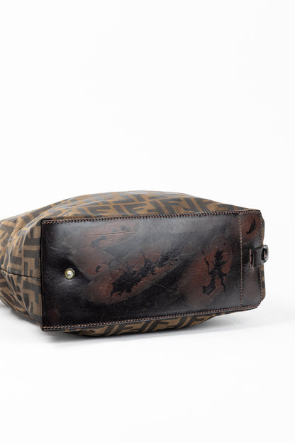 Fendi Brown Zucca Canvas Leather-Trim Snap-Closure Tote