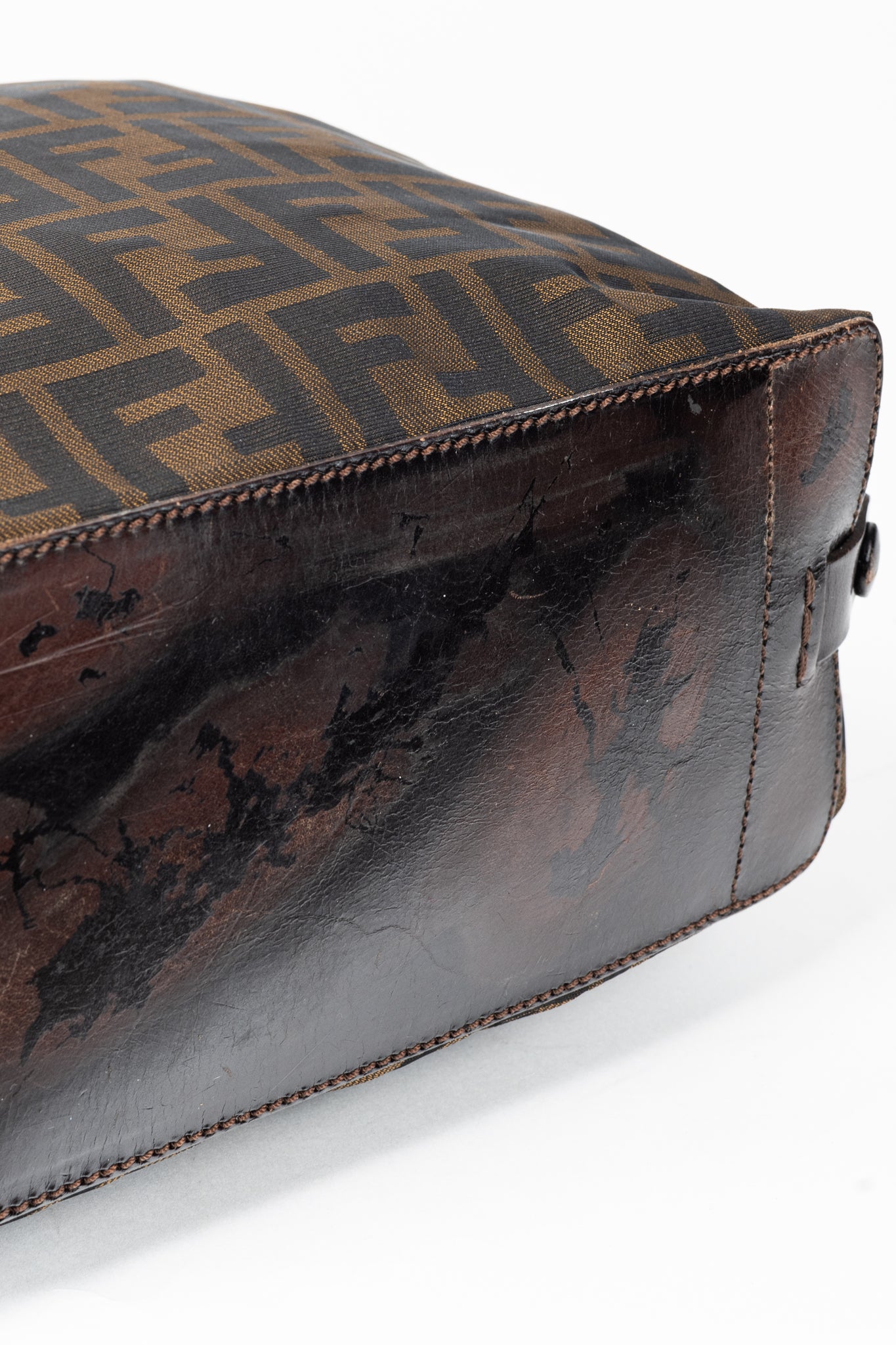 Fendi Brown Zucca Canvas Leather-Trim Snap-Closure Tote