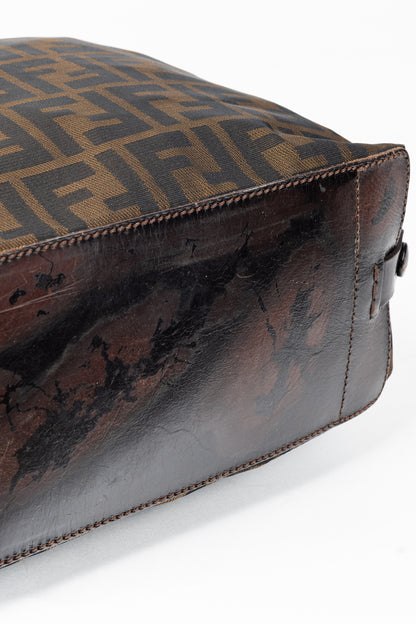 Fendi Brown Zucca Canvas Leather-Trim Snap-Closure Tote
