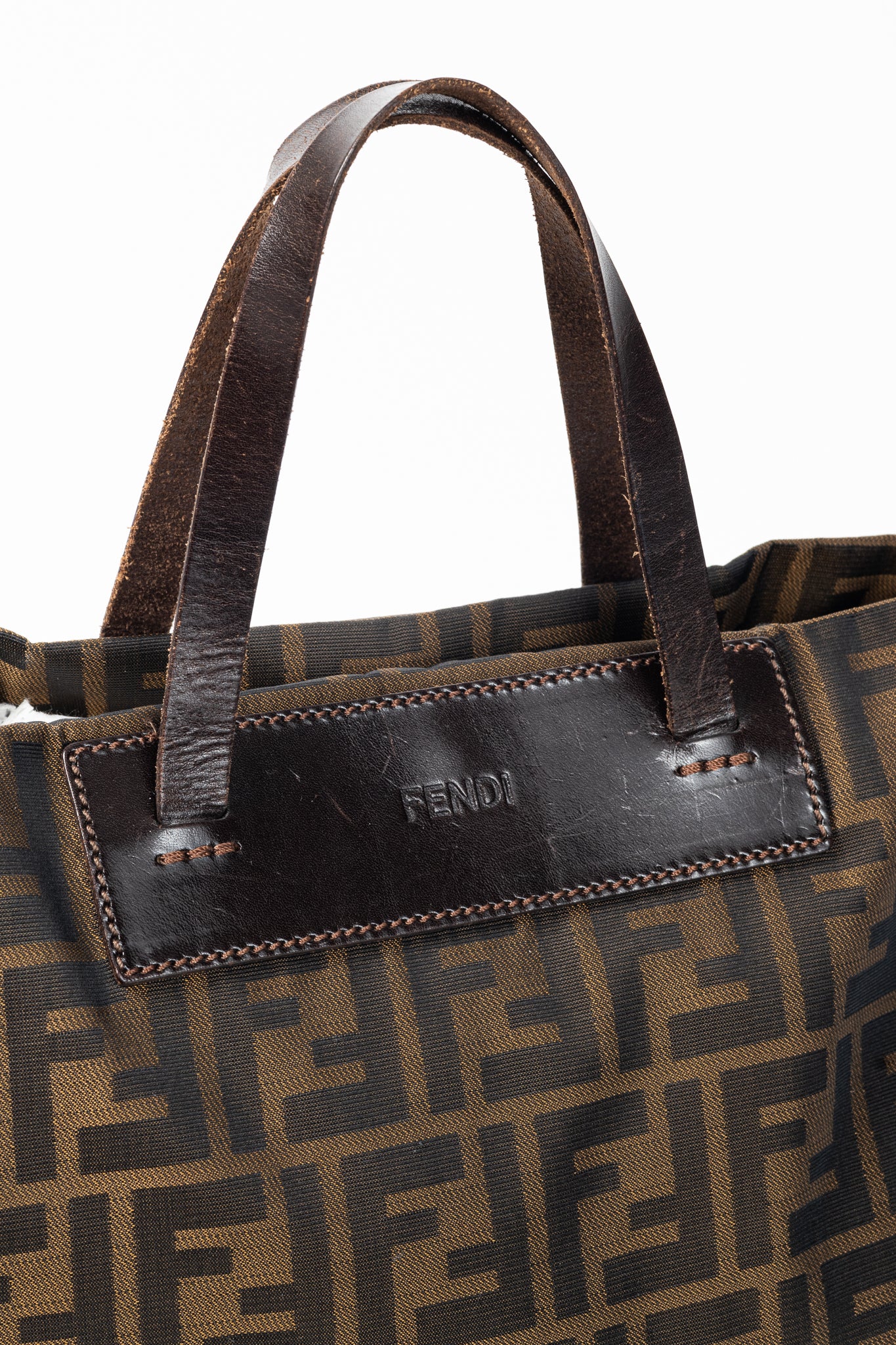 Fendi Brown Zucca Canvas Leather-Trim Snap-Closure Tote