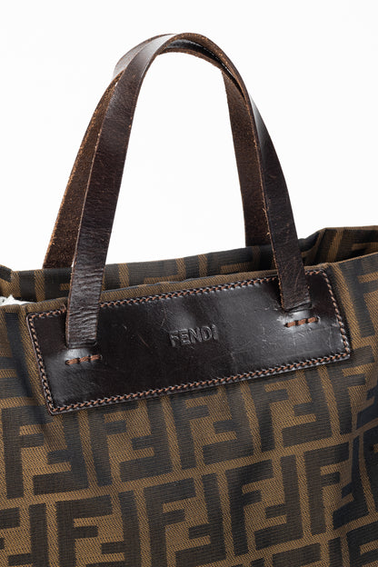 Fendi Brown Zucca Canvas Leather-Trim Snap-Closure Tote