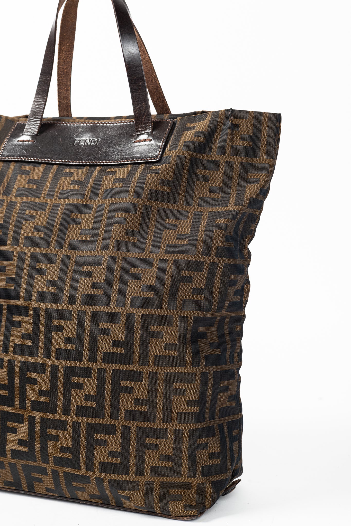 Fendi Brown Zucca Canvas Leather-Trim Snap-Closure Tote