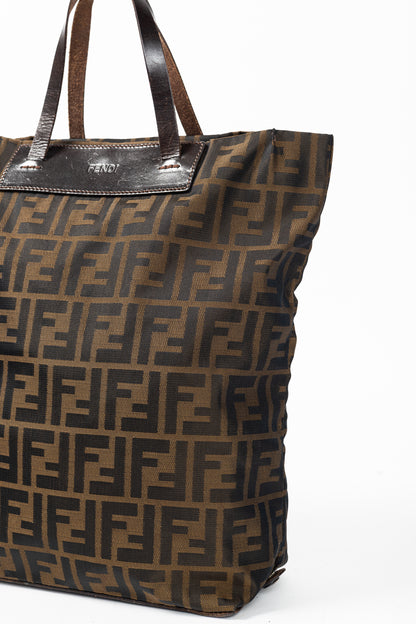 Fendi Brown Zucca Canvas Leather-Trim Snap-Closure Tote