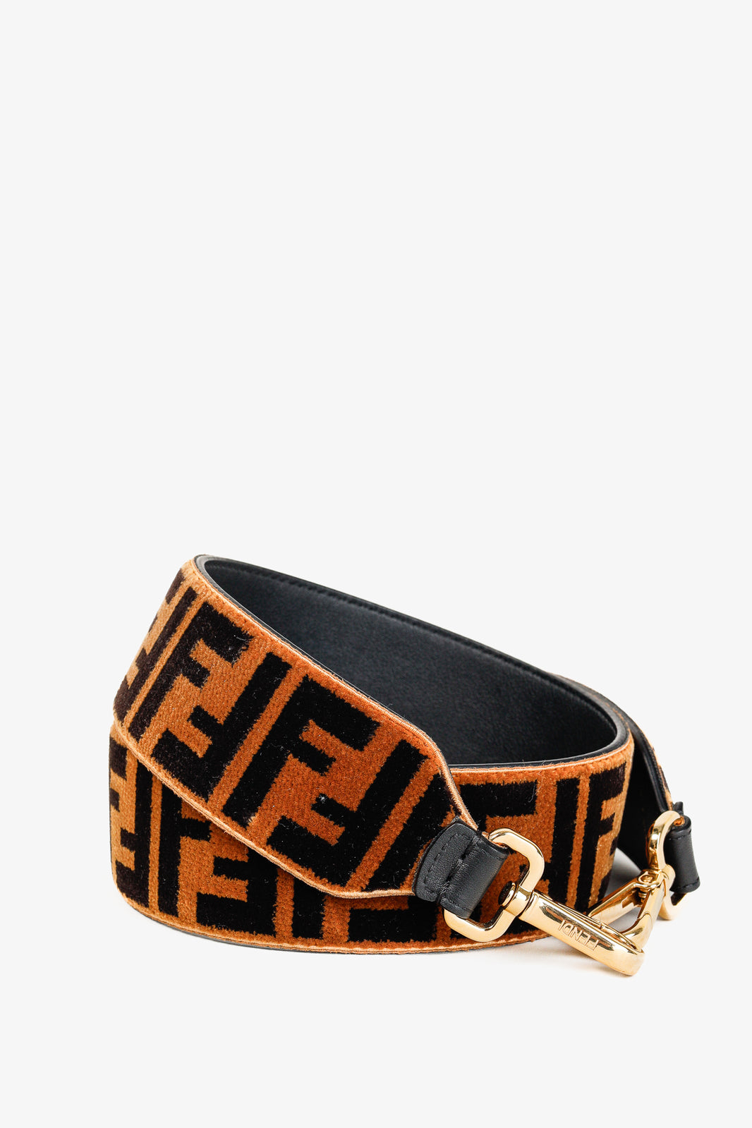 Fendi Zucca Velvet Tapestry FF Logo Black & Tobacco Strap You