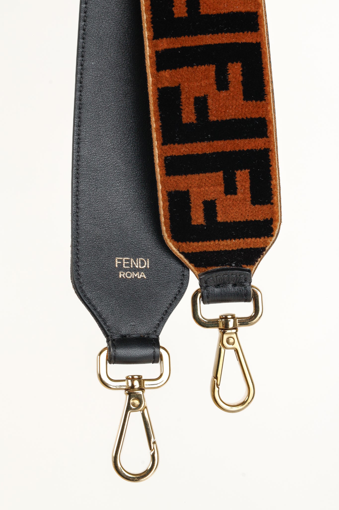 Fendi Zucca Velvet Tapestry FF Logo Black & Tobacco Strap You