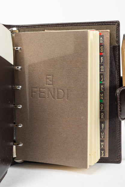 Fendi Brown Zucca Canvas Leather-Trim Agenda Cover