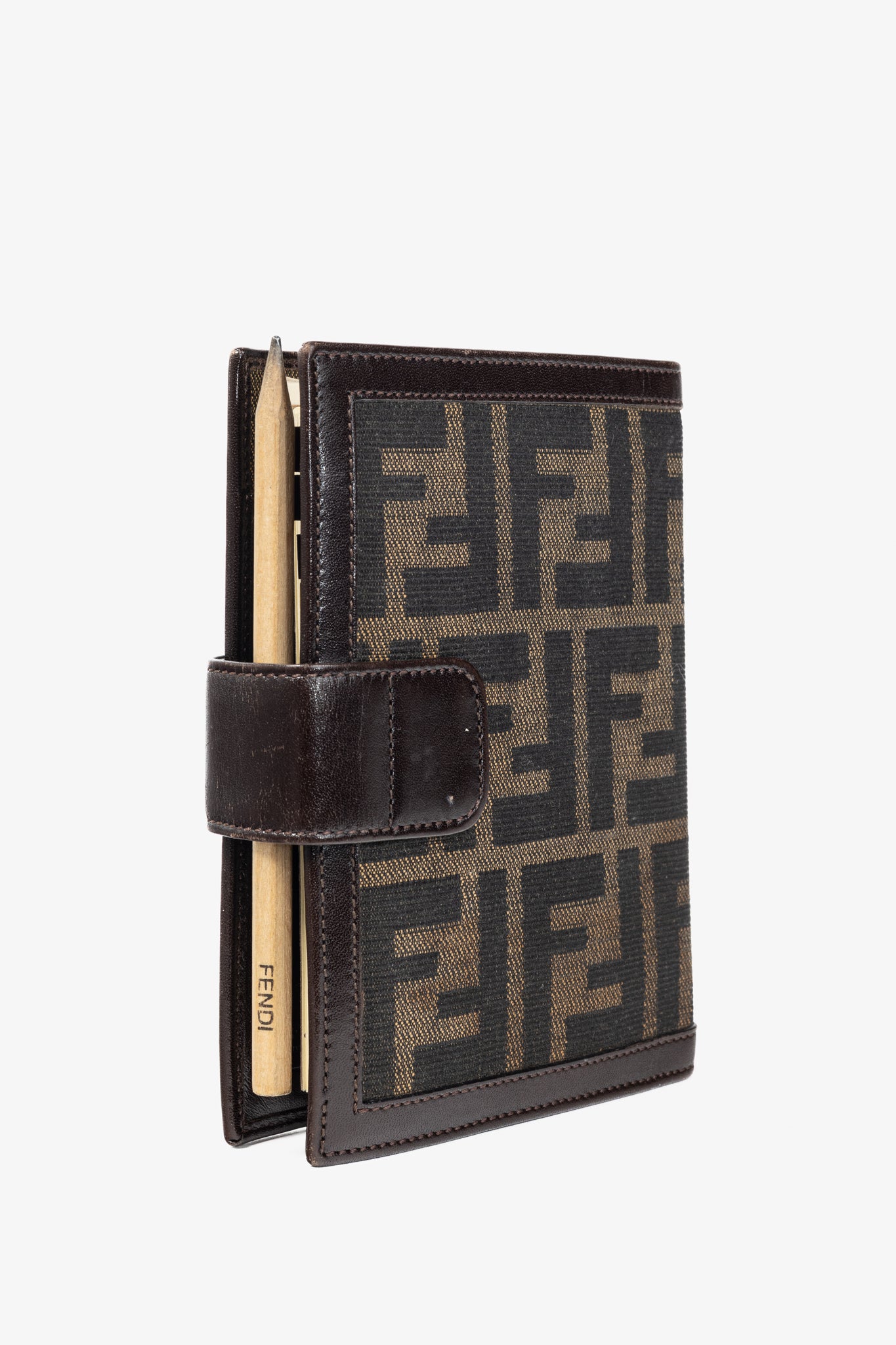Fendi Brown Zucca Canvas Leather-Trim Agenda Cover