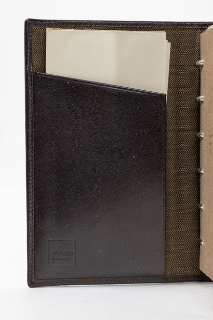 Fendi Brown Zucca Canvas Leather-Trim Agenda Cover