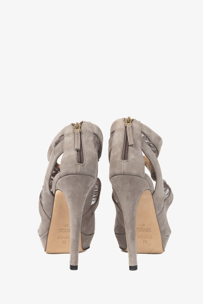 Fendi SS10 Taupe Suede Mesh-Cutout Platform Sandals