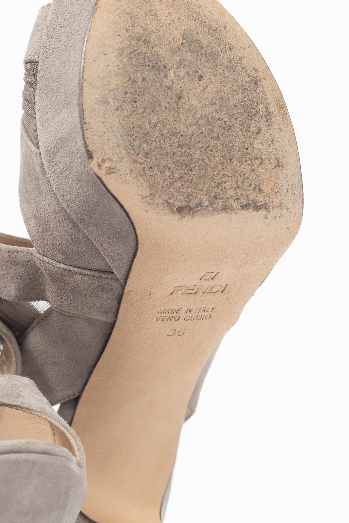 Fendi SS10 Taupe Suede Mesh-Cutout Platform Sandals