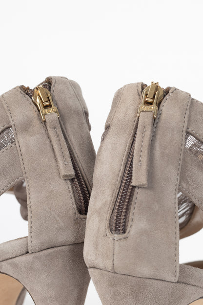Fendi SS10 Taupe Suede Mesh-Cutout Platform Sandals