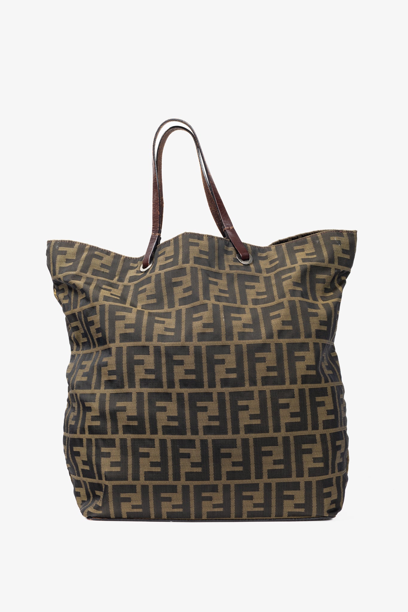 Fendi Khaki Zucca Canvas Leather-Trim Tote