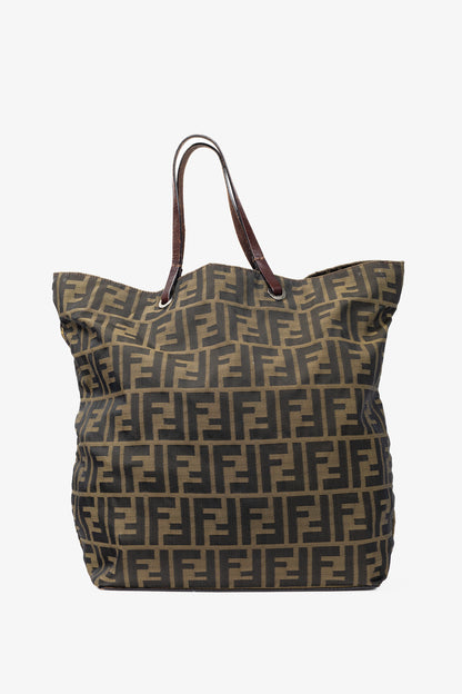 Fendi Khaki Zucca Canvas Leather-Trim Tote