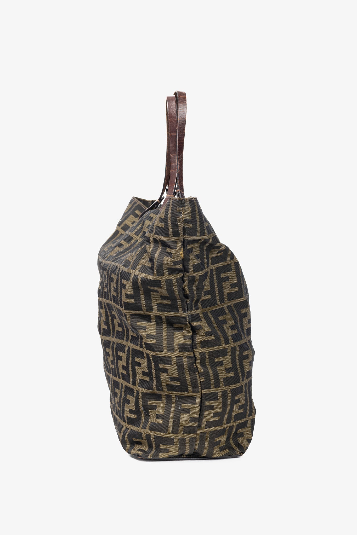 Fendi Khaki Zucca Canvas Leather-Trim Tote