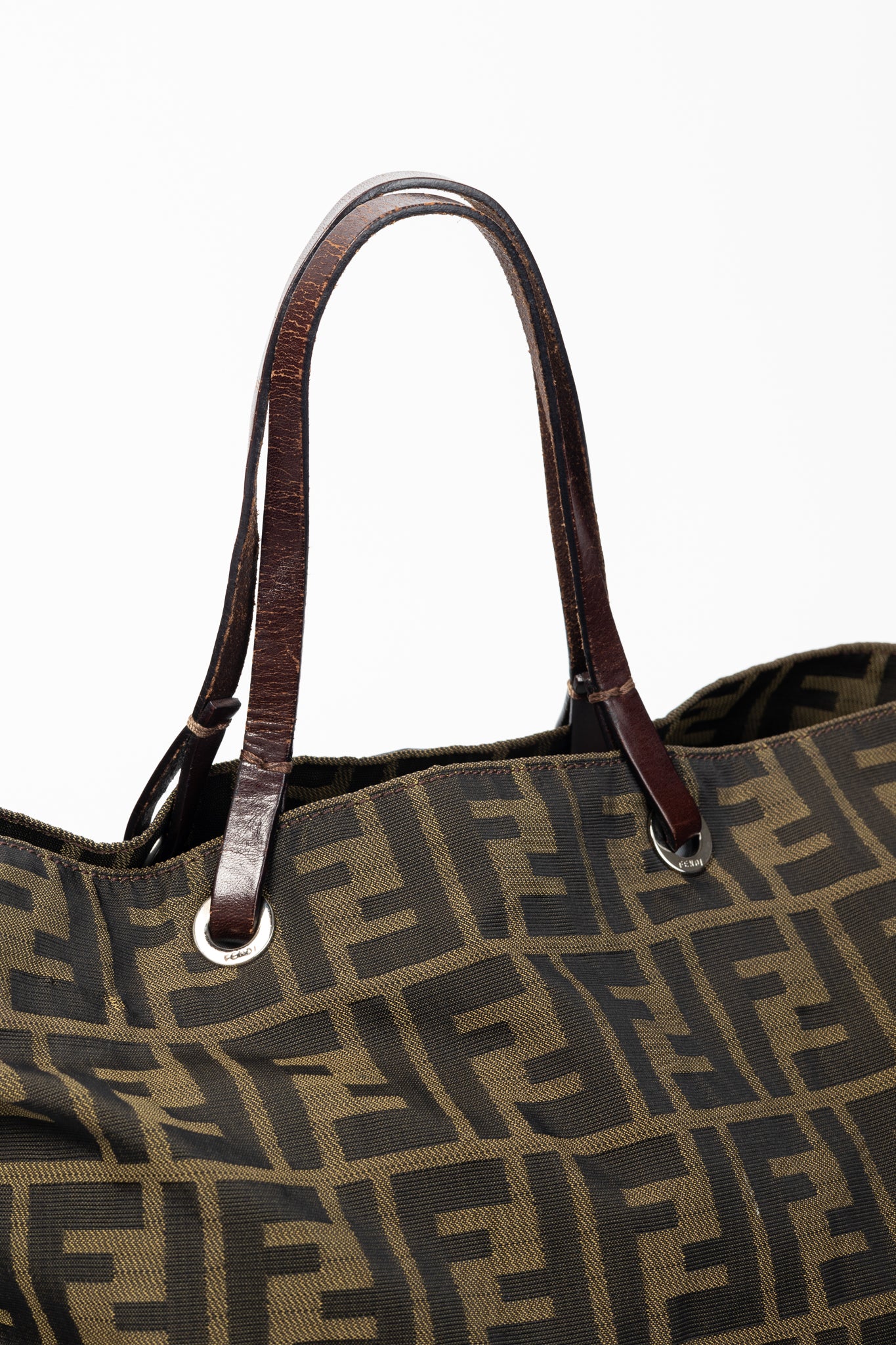 Fendi Khaki Zucca Canvas Leather-Trim Tote