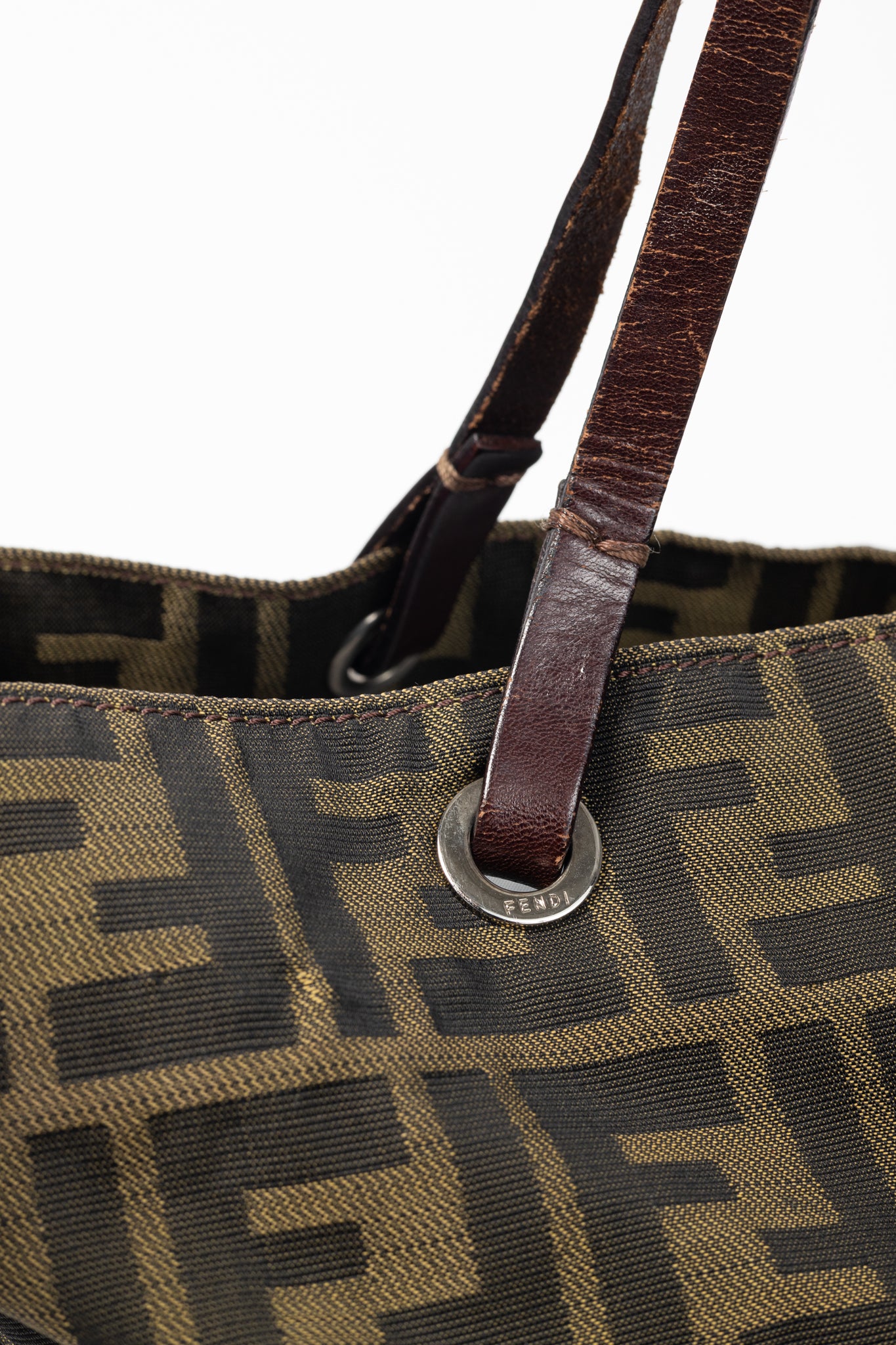 Fendi Khaki Zucca Canvas Leather-Trim Tote
