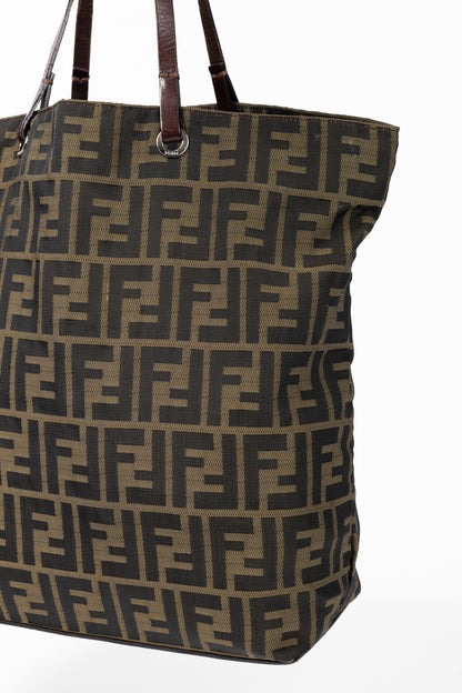 Fendi Khaki Zucca Canvas Leather-Trim Tote