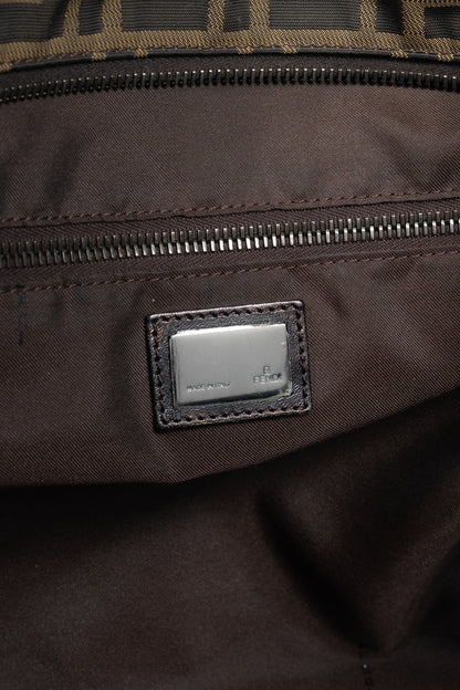 Fendi Khaki Zucca Leather-Trim Rectangular Tote