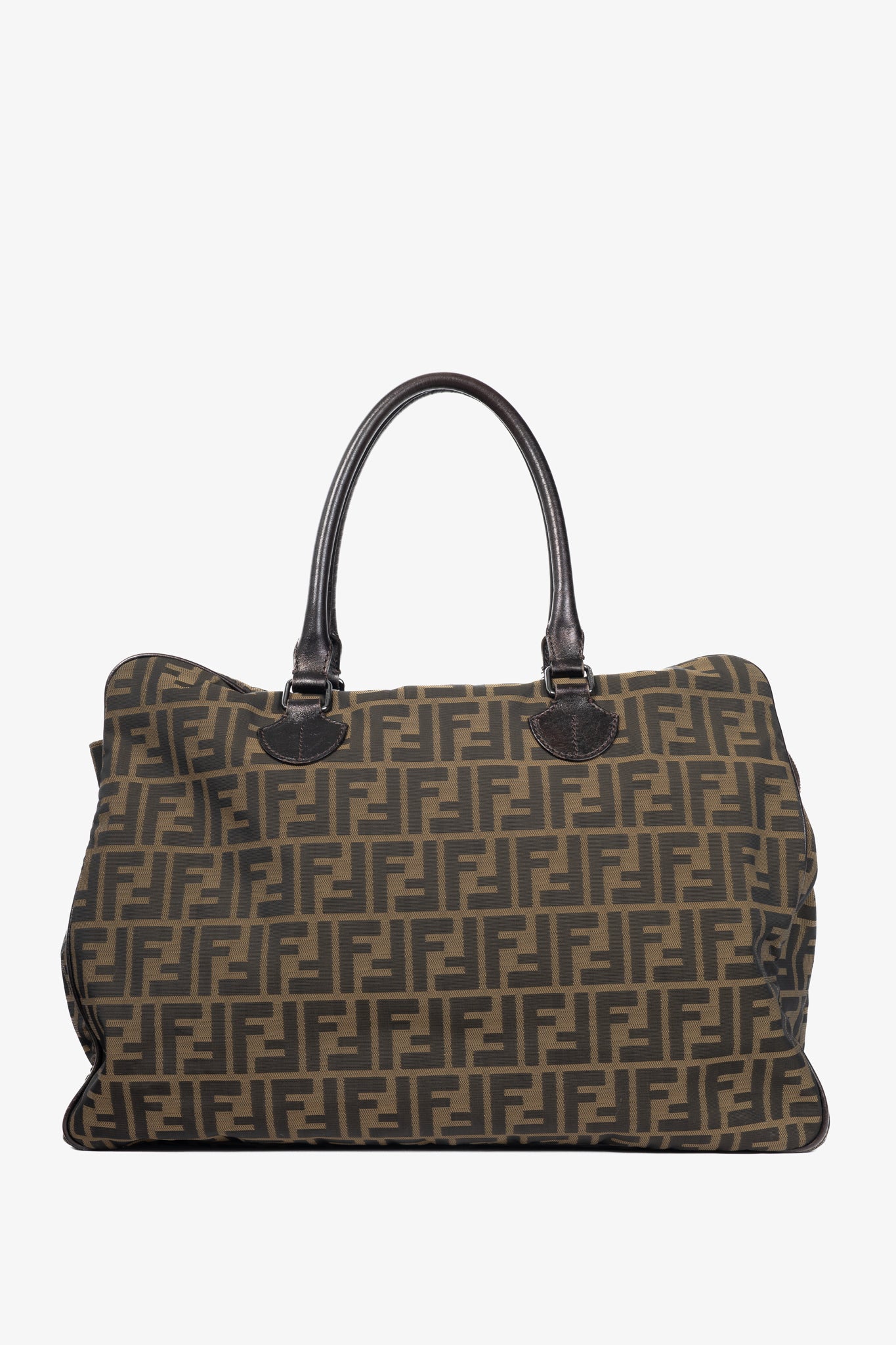 Fendi Khaki Zucca Leather-Trim Rectangular Tote