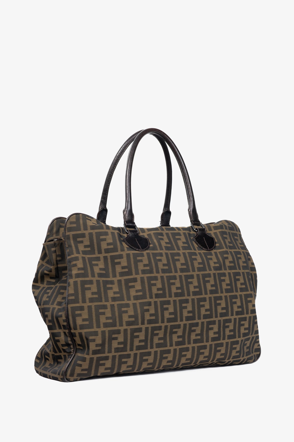 Fendi Khaki Zucca Leather-Trim Rectangular Tote
