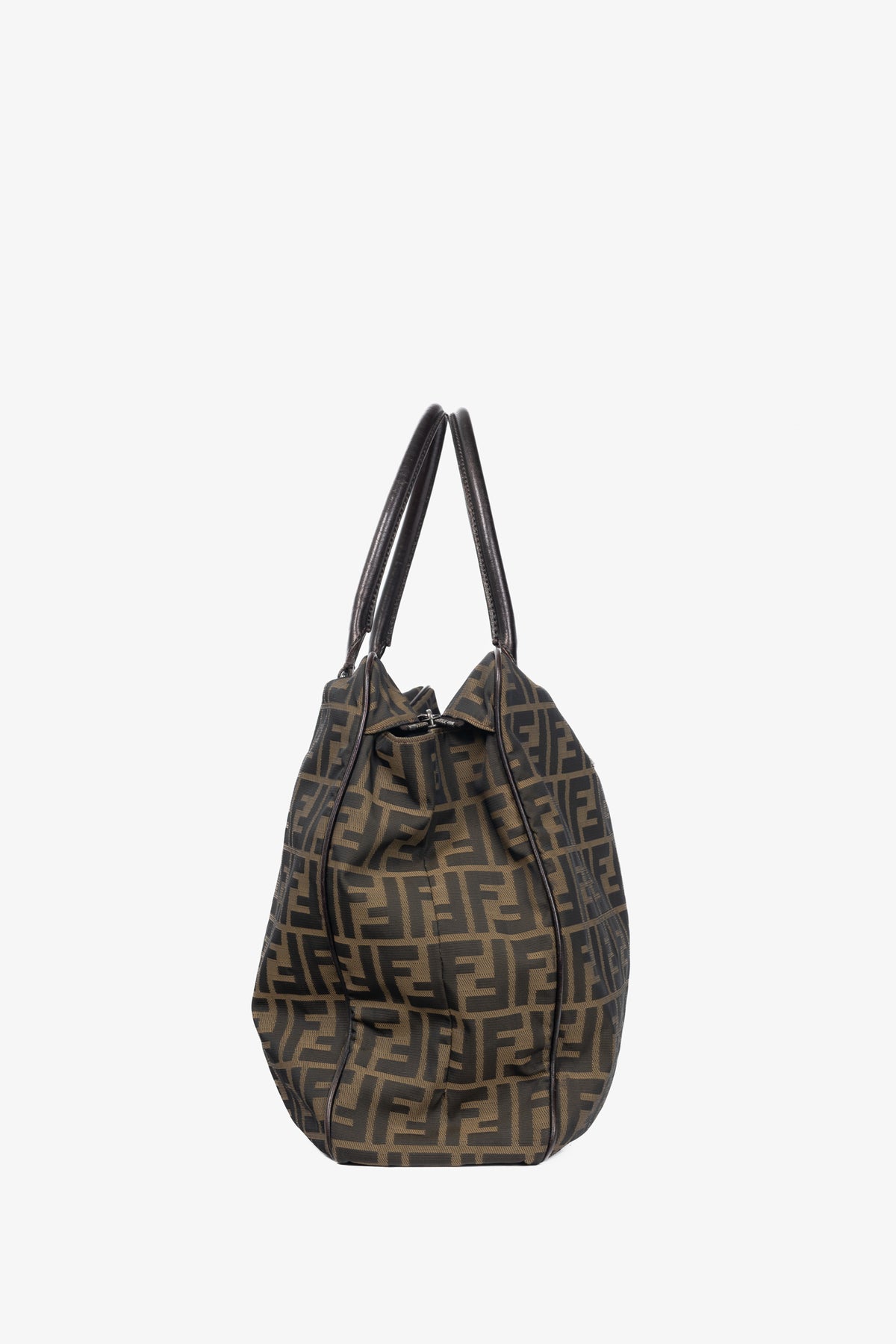 Fendi Khaki Zucca Leather-Trim Rectangular Tote