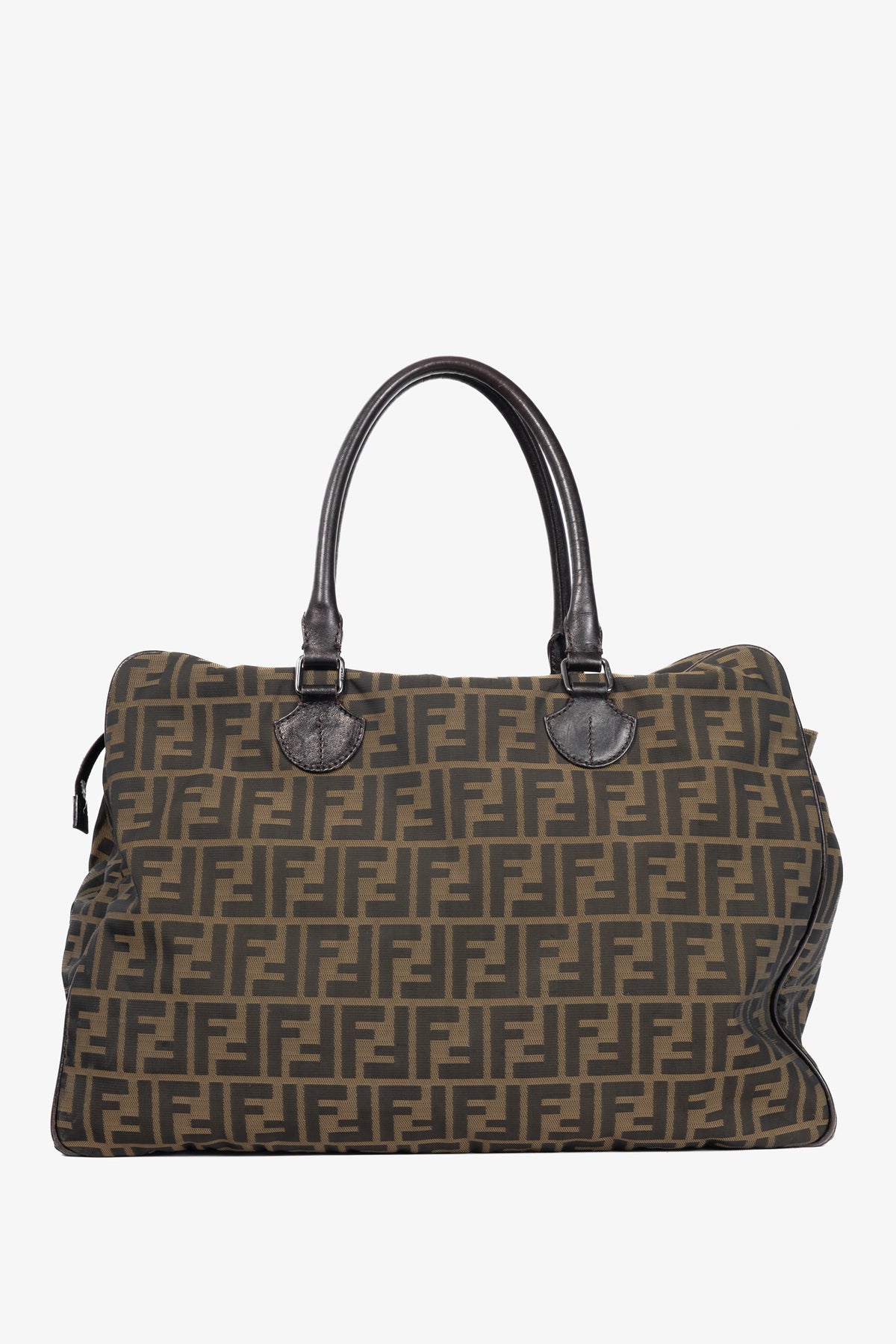 Fendi Khaki Zucca Leather-Trim Rectangular Tote