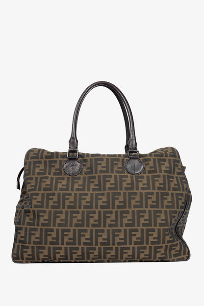 Fendi Khaki Zucca Leather-Trim Rectangular Tote