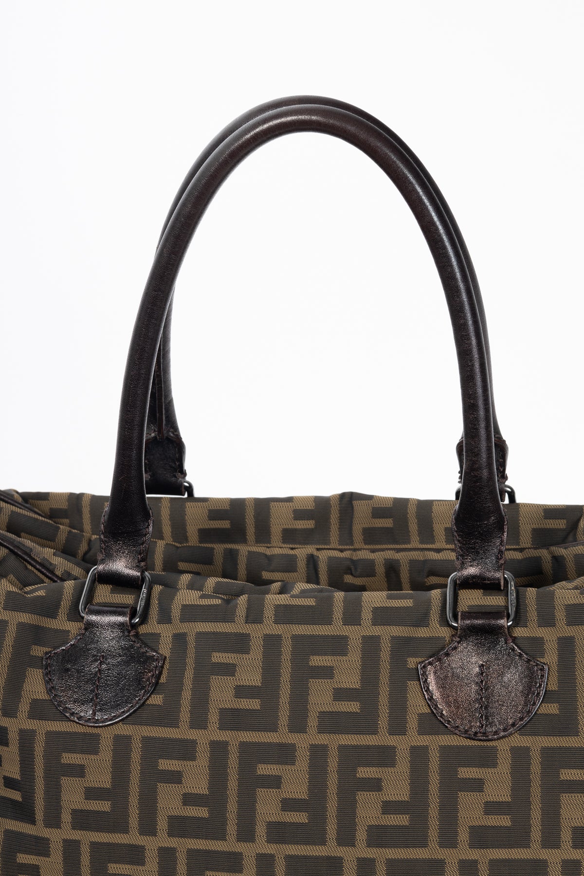 Fendi Khaki Zucca Leather-Trim Rectangular Tote