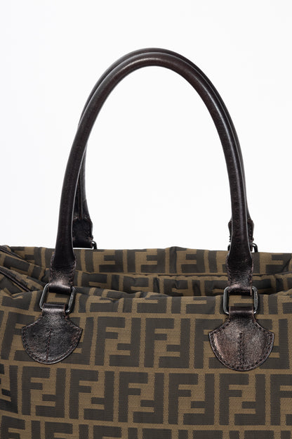 Fendi Khaki Zucca Leather-Trim Rectangular Tote