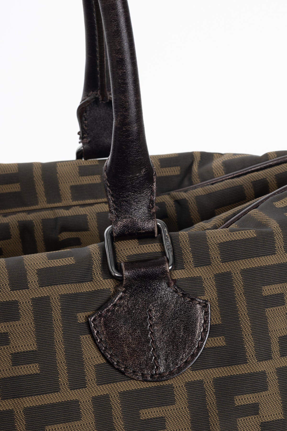 Fendi Khaki Zucca Leather-Trim Rectangular Tote