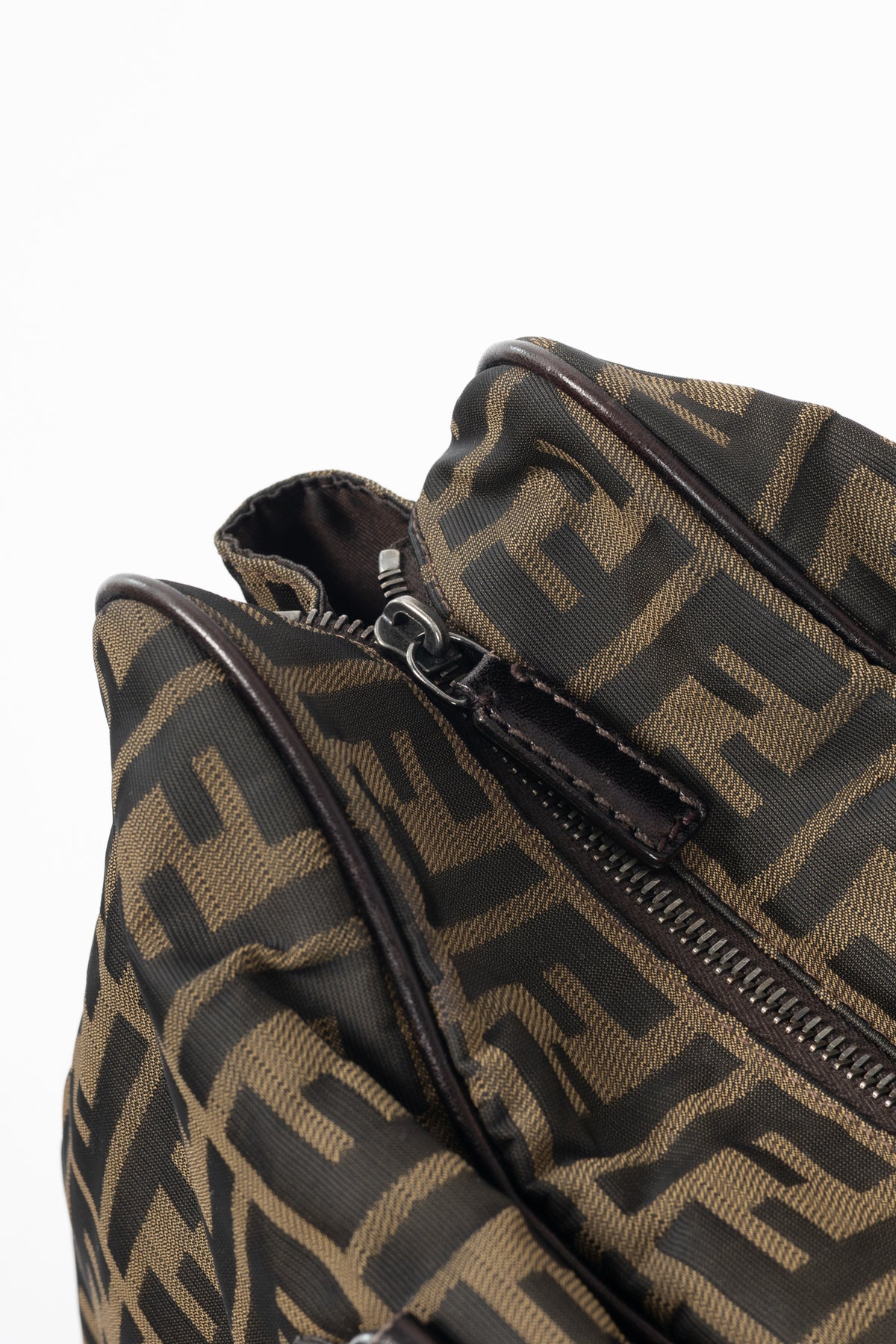 Fendi Khaki Zucca Leather-Trim Rectangular Tote