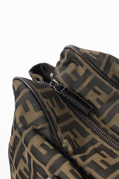 Fendi Khaki Zucca Leather-Trim Rectangular Tote