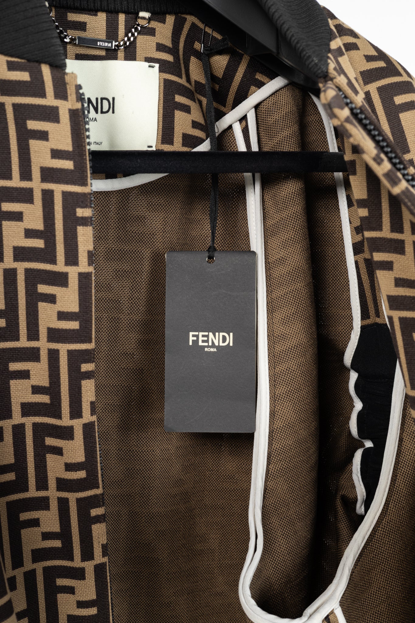 Fendi SS/19 "Mud & Dark Brown" FF-Motif Jersey Oversized Bomber Jacket
