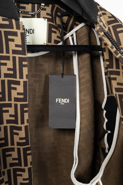 Fendi SS/19 "Mud & Dark Brown" FF-Motif Jersey Oversized Bomber Jacket