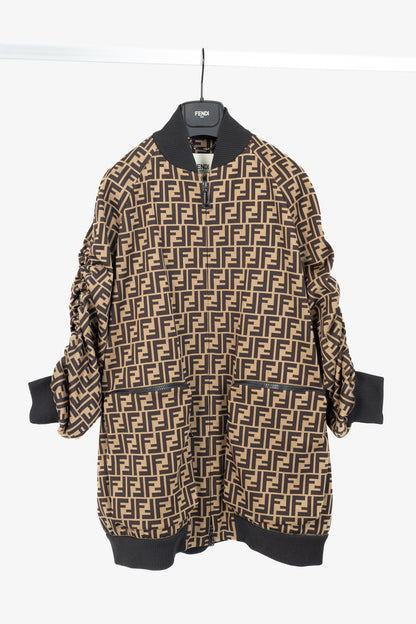 Fendi SS/19 "Mud & Dark Brown" FF-Motif Jersey Oversized Bomber Jacket