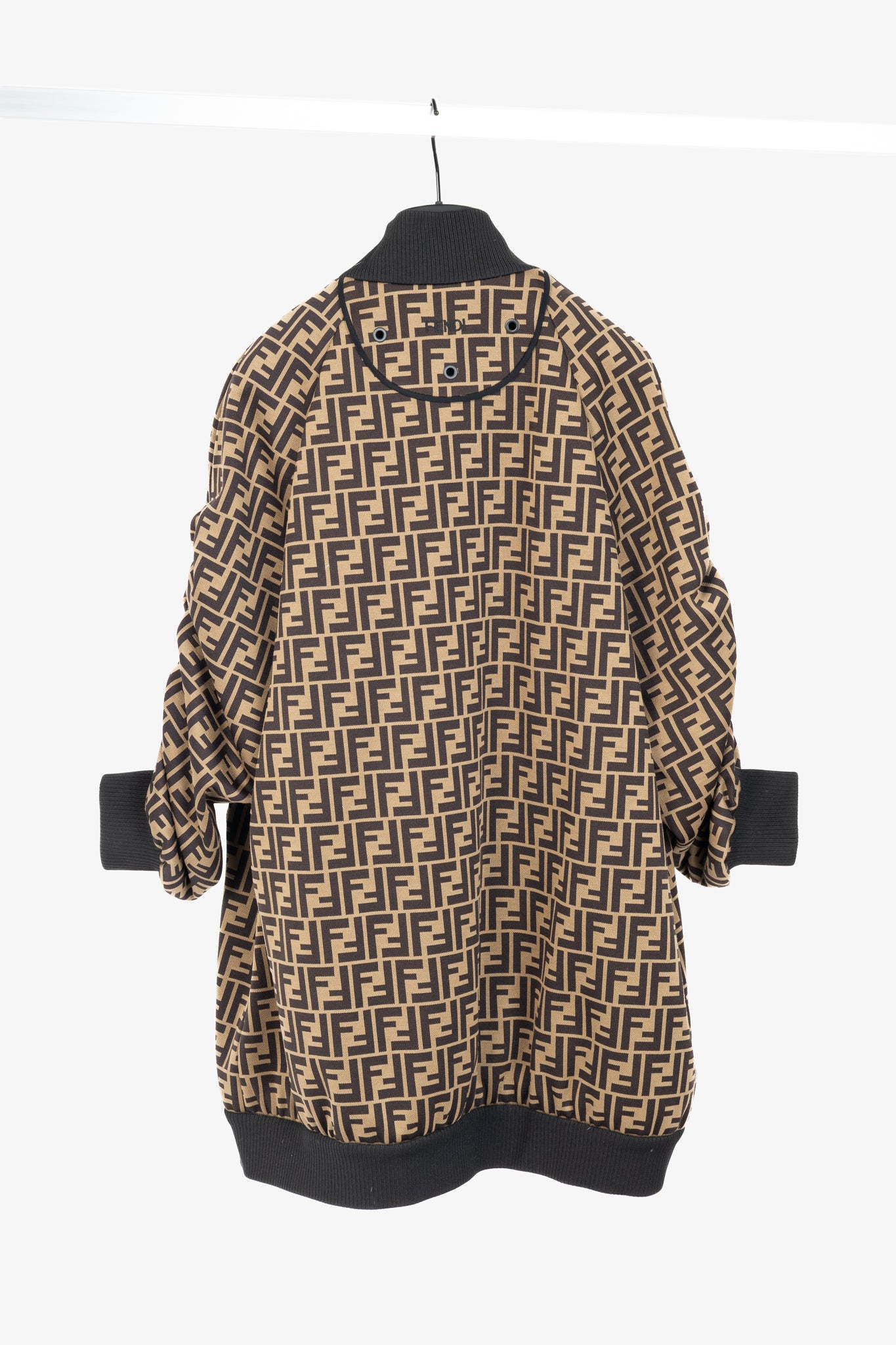 Fendi SS/19 "Mud & Dark Brown" FF-Motif Jersey Oversized Bomber Jacket