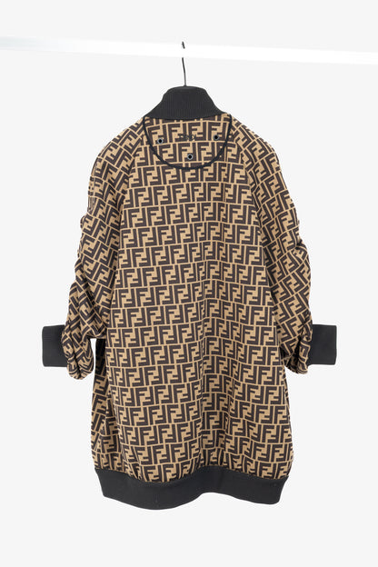 Fendi SS/19 "Mud & Dark Brown" FF-Motif Jersey Oversized Bomber Jacket