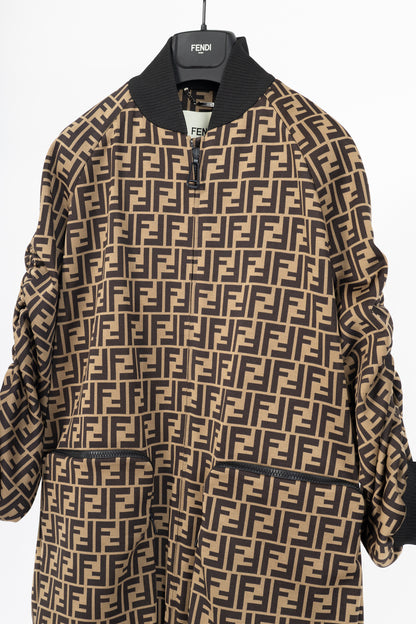 Fendi SS/19 "Mud & Dark Brown" FF-Motif Jersey Oversized Bomber Jacket