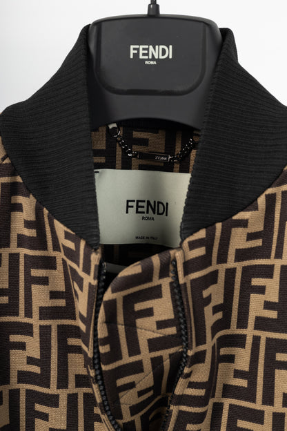 Fendi SS/19 "Mud & Dark Brown" FF-Motif Jersey Oversized Bomber Jacket