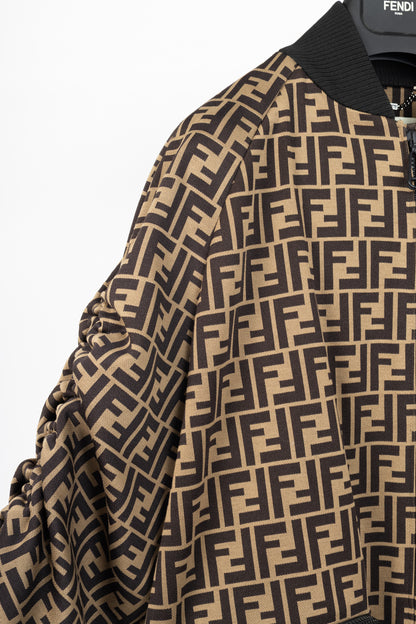 Fendi SS/19 "Mud & Dark Brown" FF-Motif Jersey Oversized Bomber Jacket